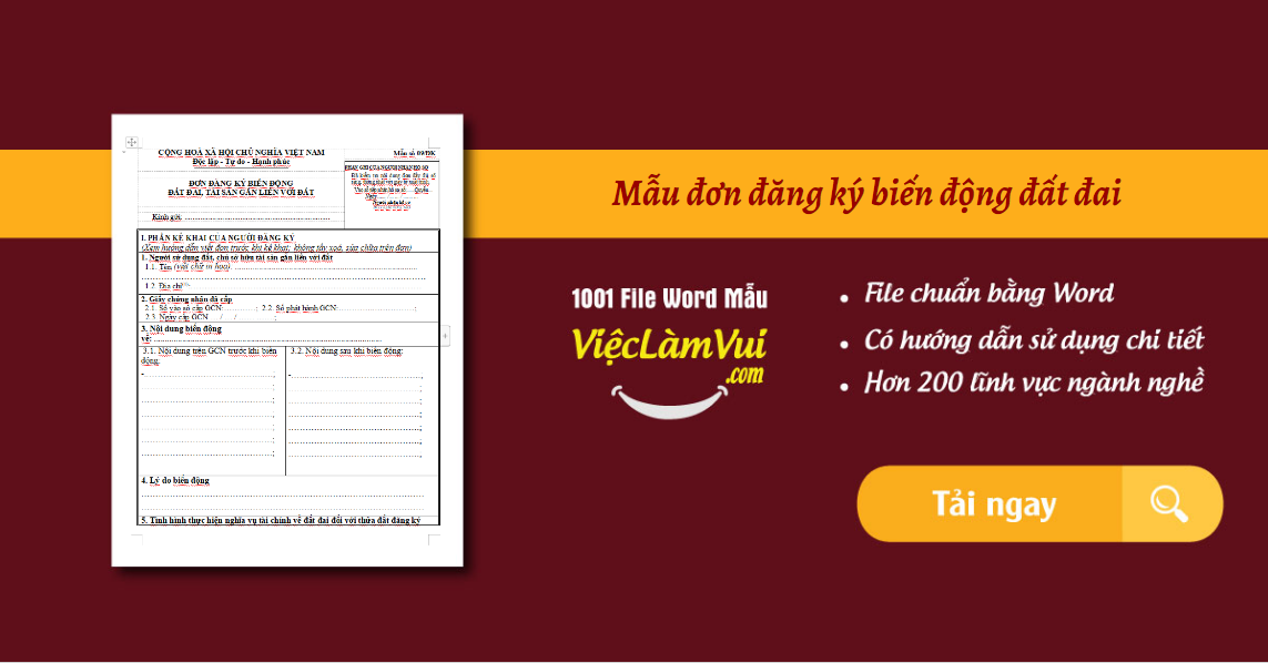 Mẫu đơn đăng ký biến động đất đai mới nhất