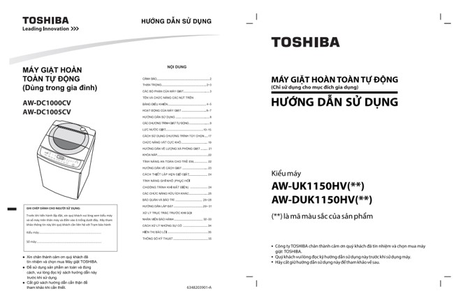 Sách hướng dẫn sử dụng máy giặt Toshiba - ViecLamVui