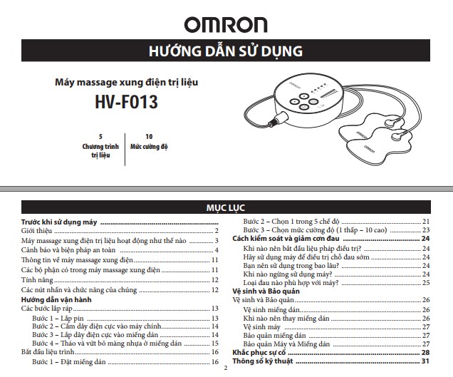 Sách hướng dẫn sử dụng máy massage xung điện PDF