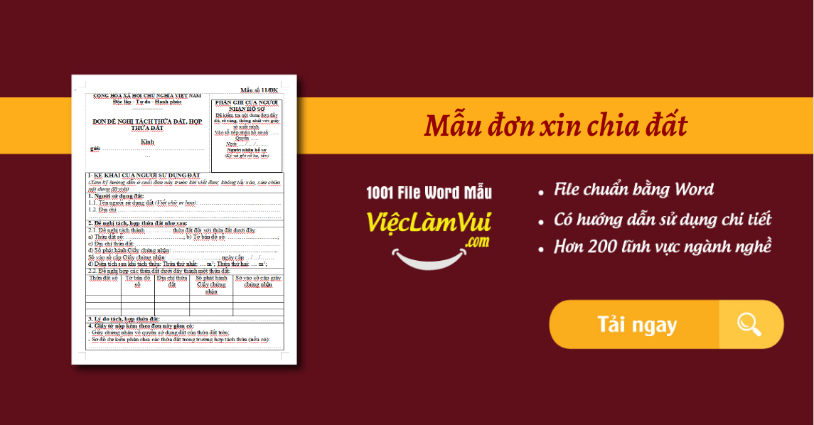 Mẫu đơn xin chia đất mới nhất
