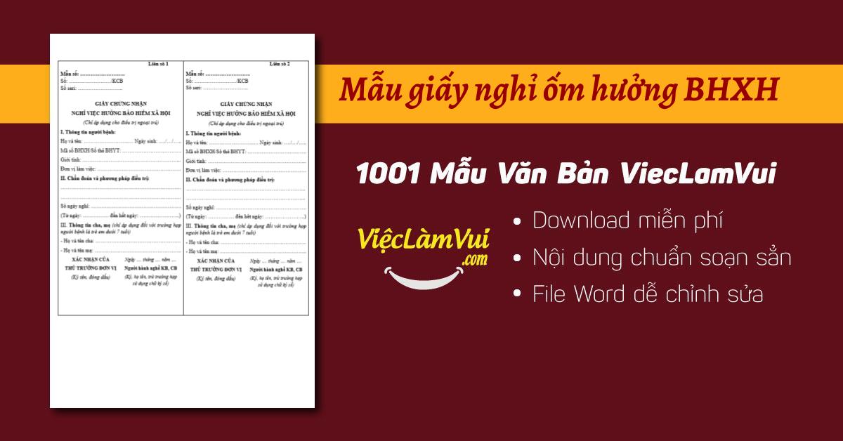 Mẫu giấy nghỉ ốm hưởng BHXH mới nhất file Word