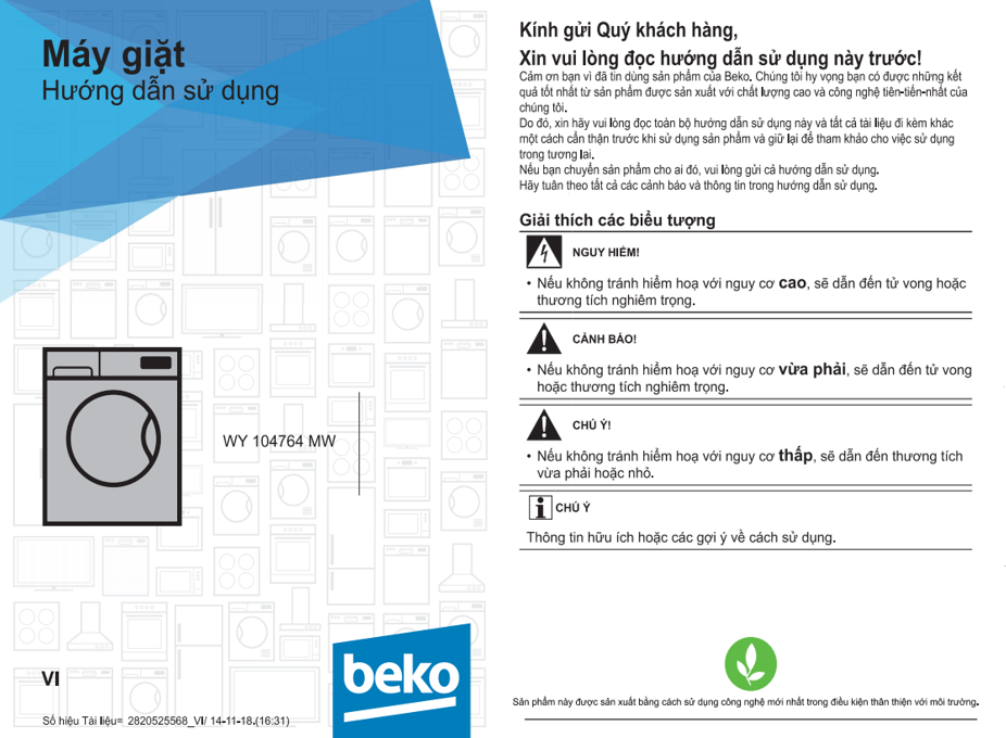 Sách hướng dẫn sử dụng máy giặt Beko