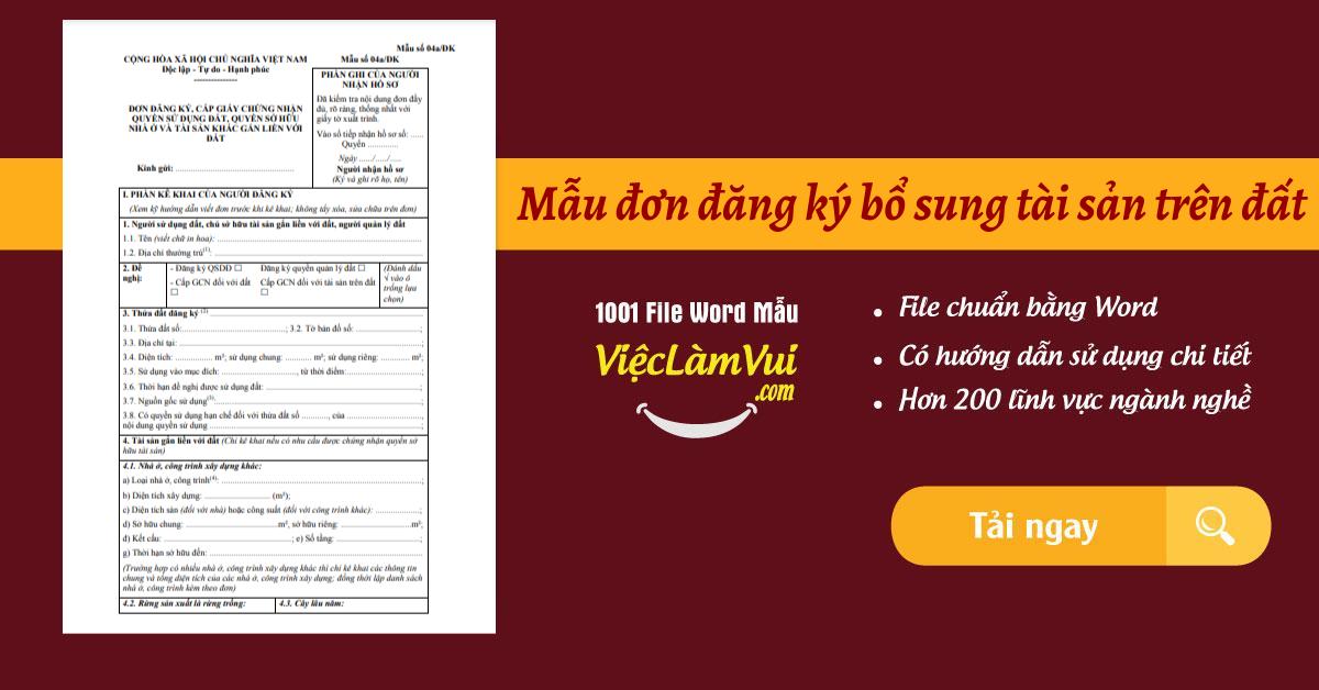 Mẫu đơn đăng ký bổ sung tài sản trên đất