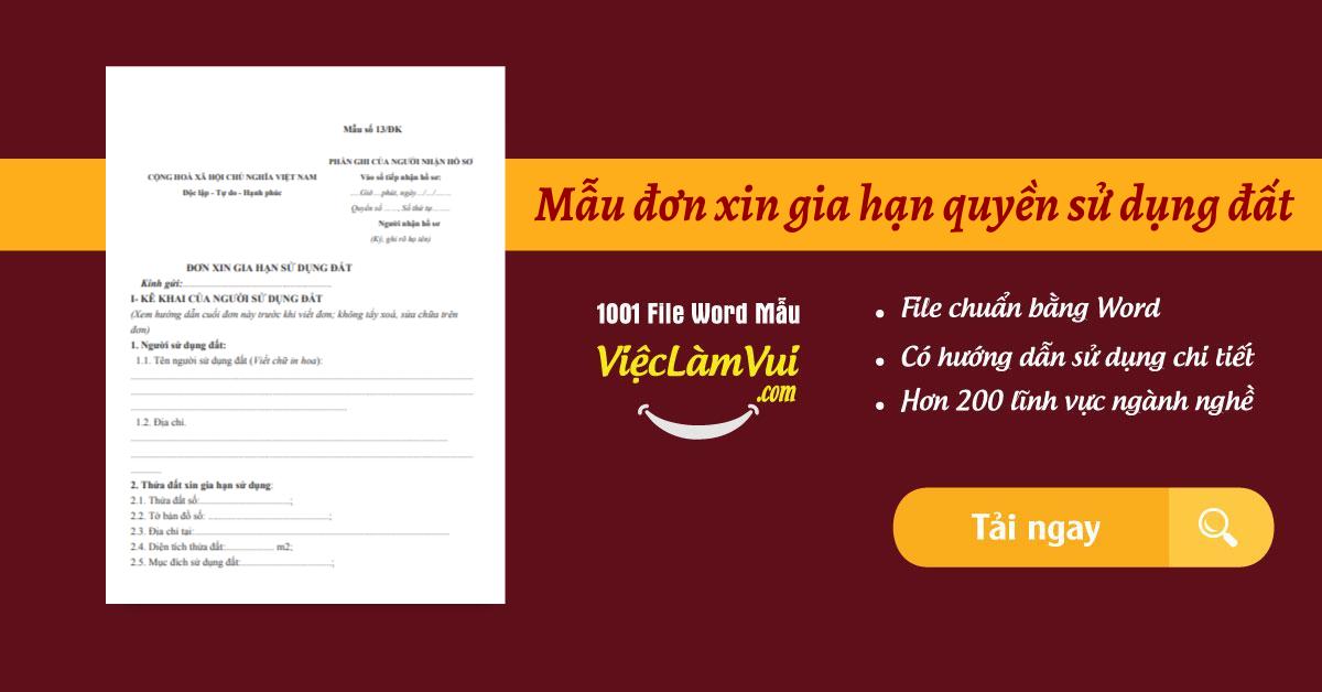 Mẫu đơn xin gia hạn quyền sử dụng đất