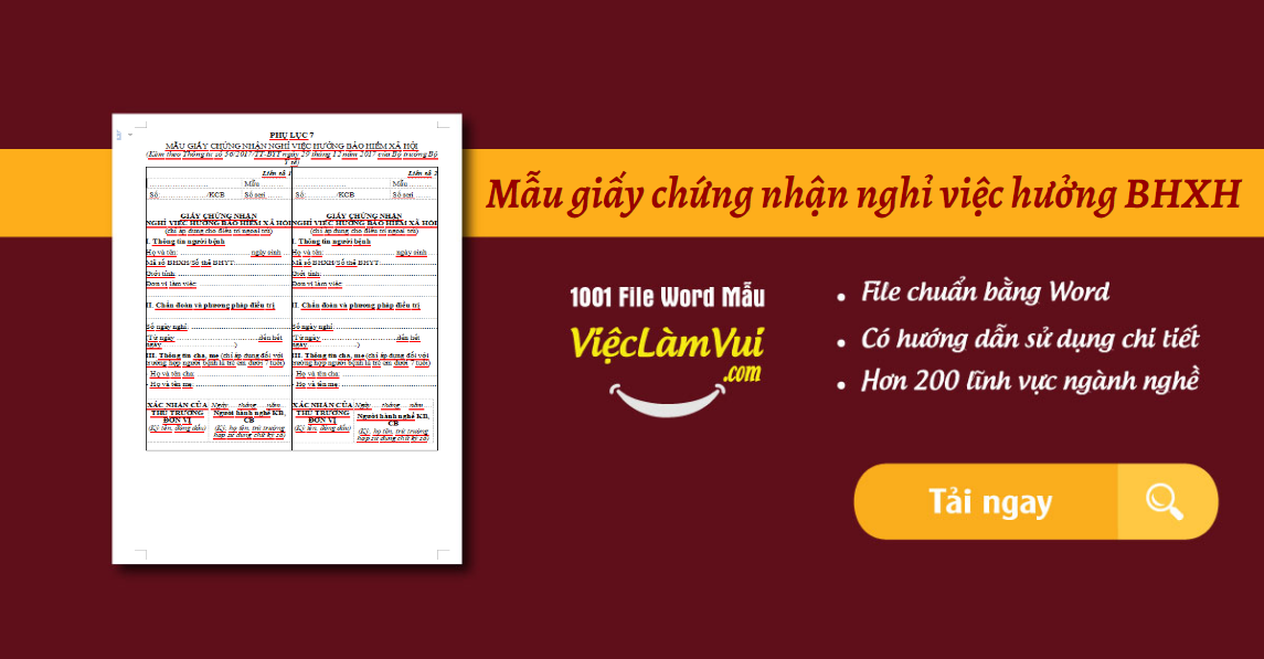 Mẫu giấy chứng nhận nghỉ việc hưởng BHXH