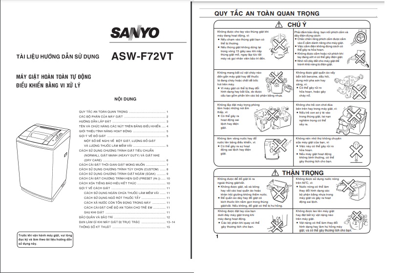 Sách hướng dẫn sử dụng máy giặt Sanyo