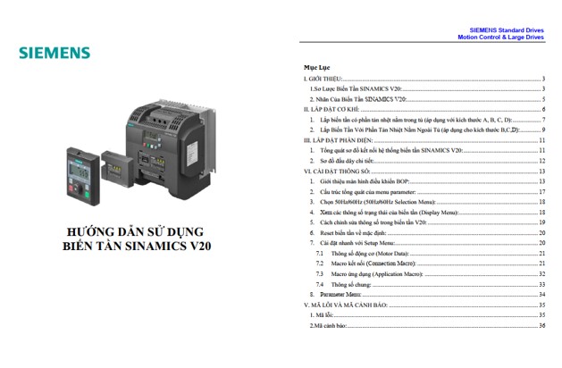 Tài liệu biến tần Siemens V20 tiếng Việt PDF