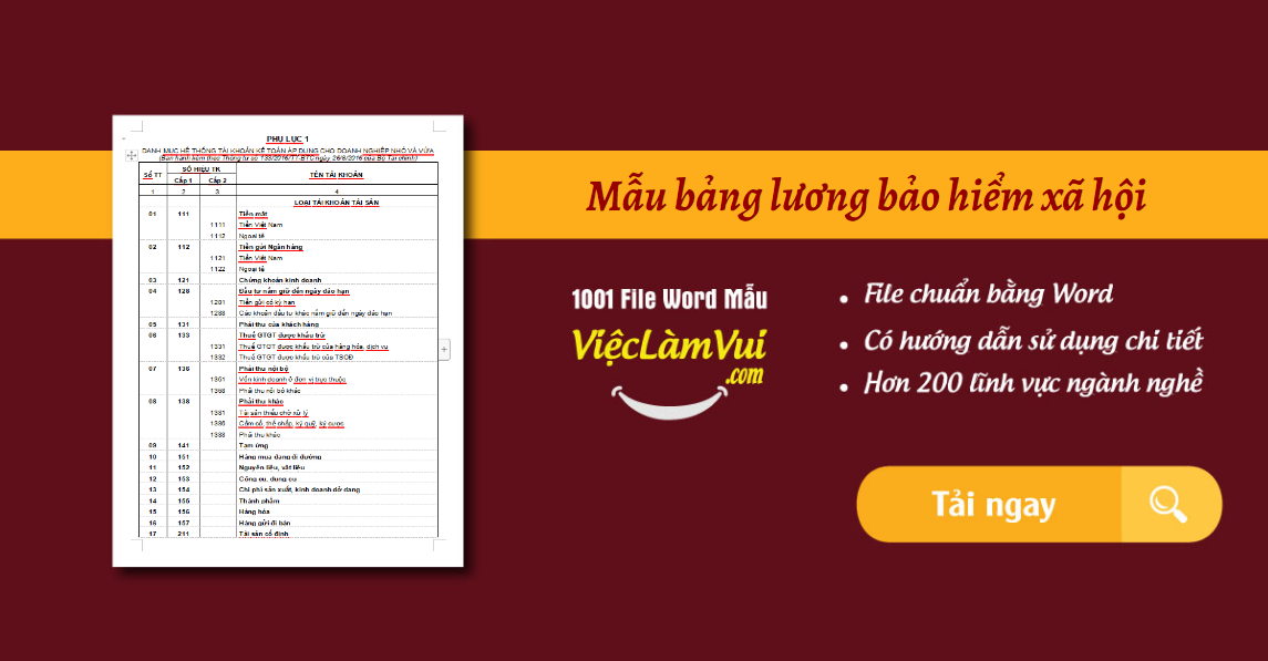 Mẫu bảng lương bảo hiểm xã hội