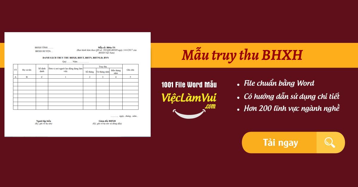 Mẫu truy thu BHXH - Mẫu số B04a-TS danh sách truy thu BHXH