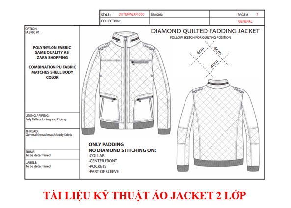 Tài liệu kỹ thuật áo jacket 2 lớp