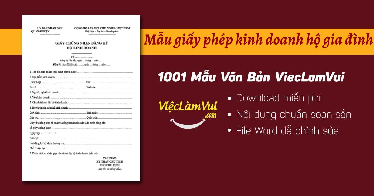 Mẫu giấy phép kinh doanh hộ gia đình file Word