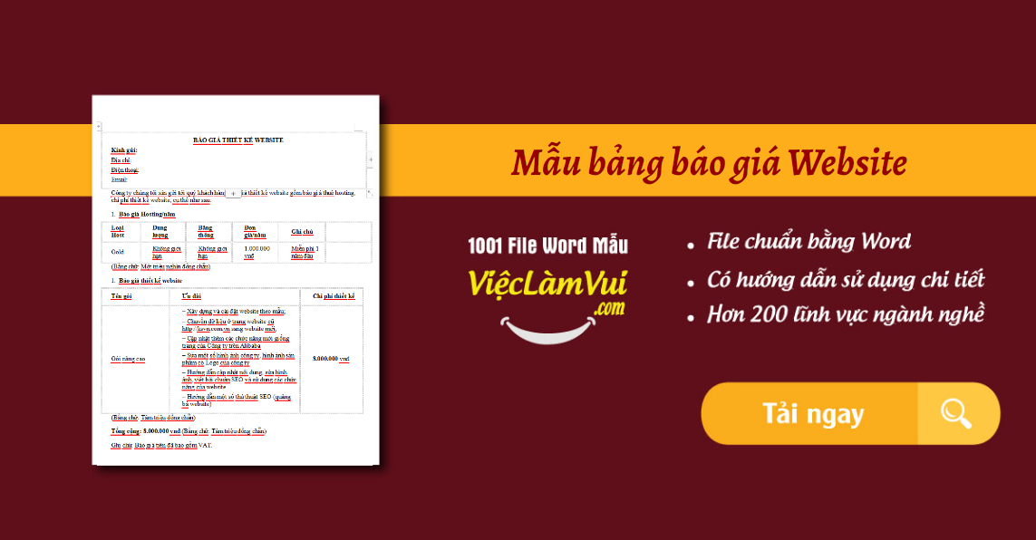 mẫu bảng báo giá website - ViecLamVui