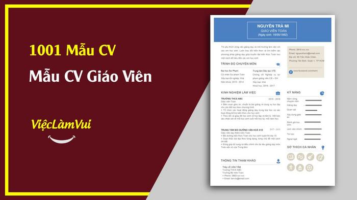 Mẫu CV xin việc Giáo Viên - ViecLamVui.com