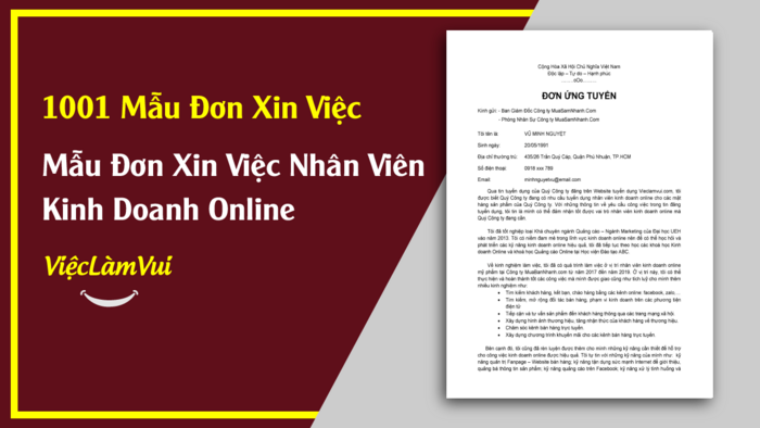 Mẫu đơn xin việc nhân viên kinh doanh online - 1001 Mẫu đơn xin việc ViecLamVui