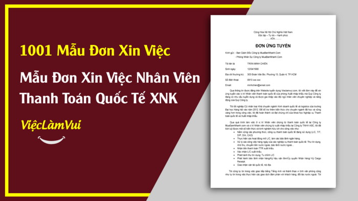 Mẫu đơn xin việc nhân viên thanh toán quốc tế - 1001 mẫu đơn xin việc ViecLamVui