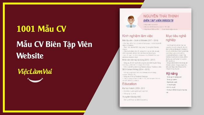 Mẫu CV Biên tập viên Website - 1001 mẫu CV ViecLamVui