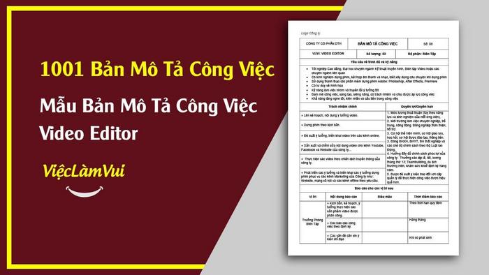 Mẫu bản mô tả công việc Video Editor - 1001 bản mô tả công việc ViecLamVui