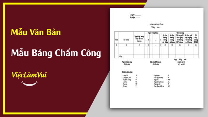 Mẫu bảng chấm công chuẩn, mới nhất file Word, Excel