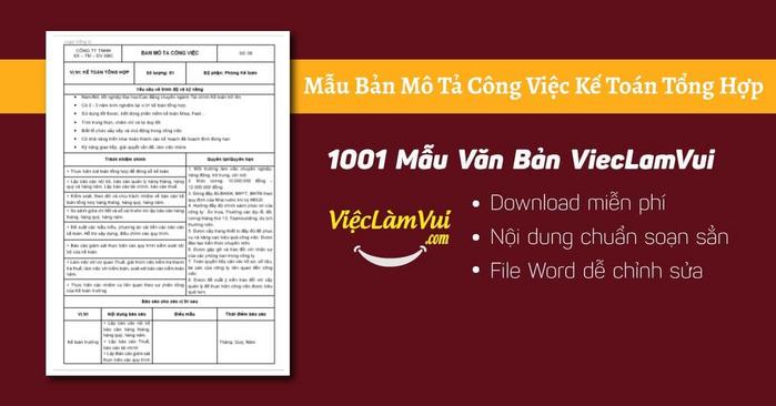 Mô tả công việc kế toán tổng hợp - 1001 Bản mô tả công việc ViecLamVui