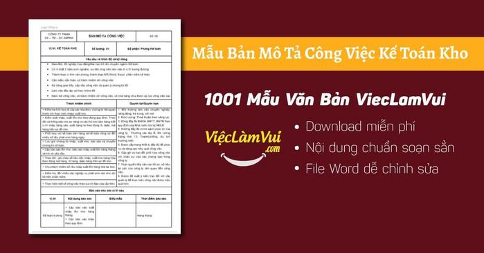 Mô tả công việc kế toán kho - 1001 Bản mô tả công việc ViecLamVui