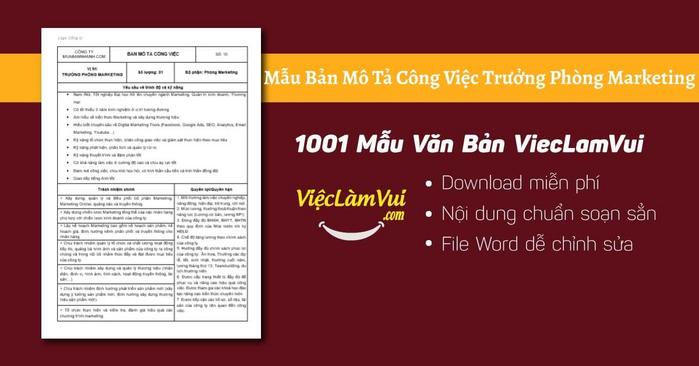Mô tả công việc trưởng phòng marketing - 1001 Bản mô tả công việc ViecLamVui