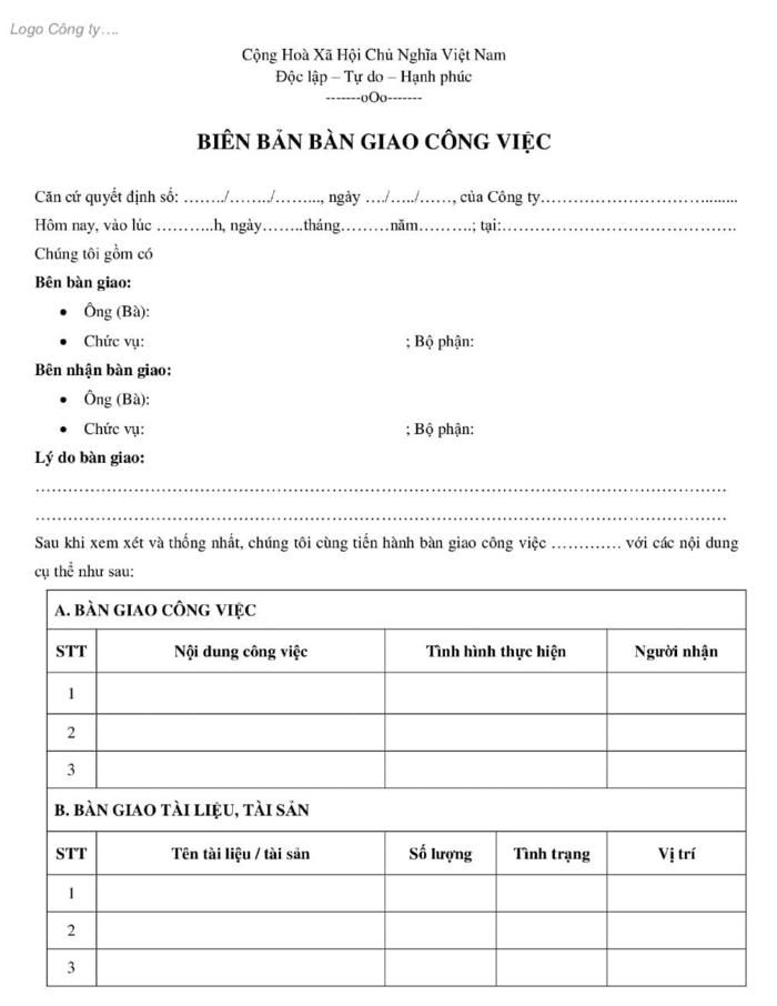 Biên bản bàn giao công việc - ViecLamVui