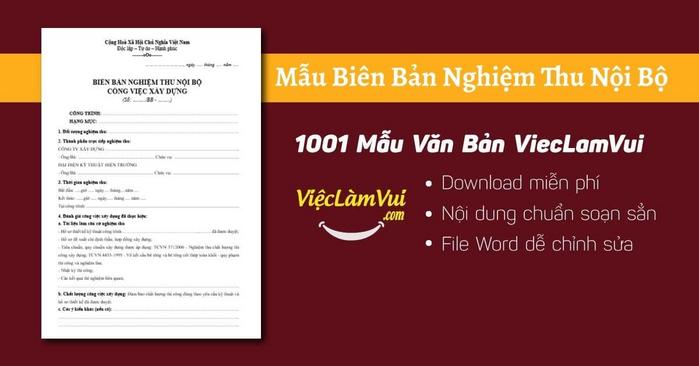 Ví dụ về báo cáo nghiệm thu nội bộ - Tài liệu mẫu 1001 ViecLamVui