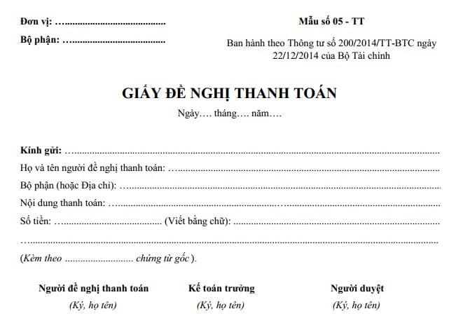 Mẫu giấy đề nghị thanh toán theo thông tư 200 - ViecLamVui