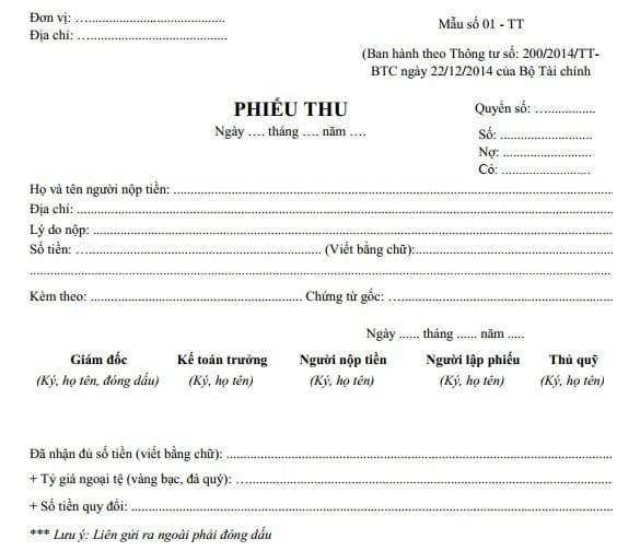 Mẫu phiếu thu theo thông tư 200 - ViecLamVui