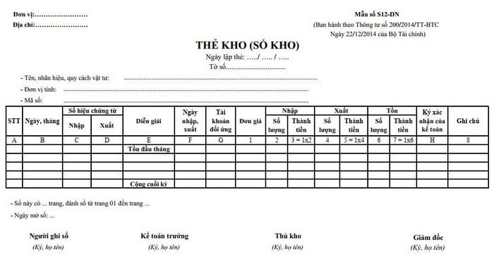 Mẫu thẻ kho theo thông tư 200 - ViecLamVui