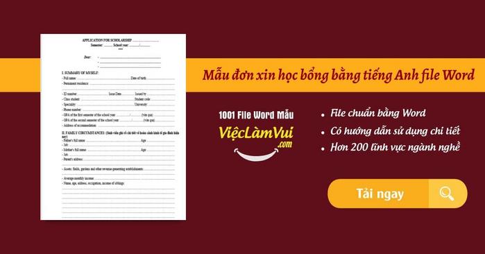 Tải mẫu đơn xin học bổng bằng tiếng Anh file Word