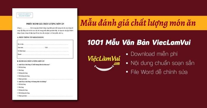 Mẫu đánh giá chất lượng món ăn file Word