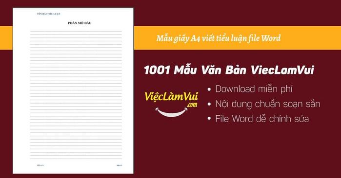 Mẫu giấy A4 viết tiểu luận file Word - ViecLamVui