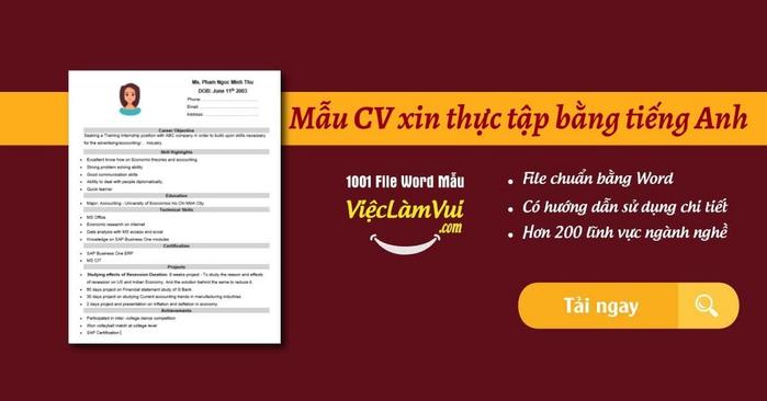 Mẫu Cv Xin Thực Tập Bằng Tiếng Anh File Word
