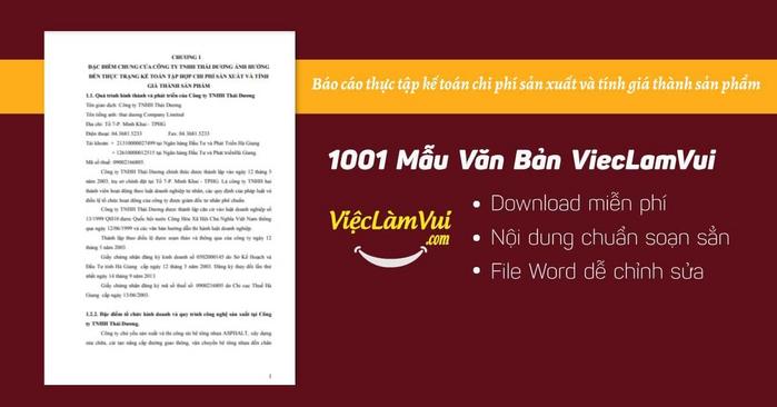 Báo cáo thực tập kế toán chi phí sản xuất và tính giá thành sản phẩm - Vieclamvui
