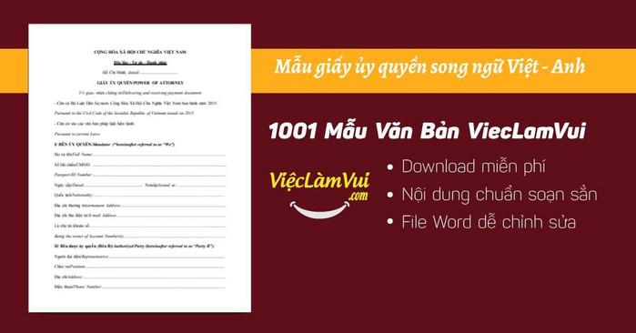 Mẫu giấy ủy quyền song ngữ Việt - Anh file - Vieclamvui