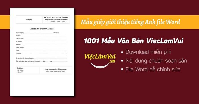 Mẫu giấy giới thiệu tiếng Anh file Word - Vieclamvui