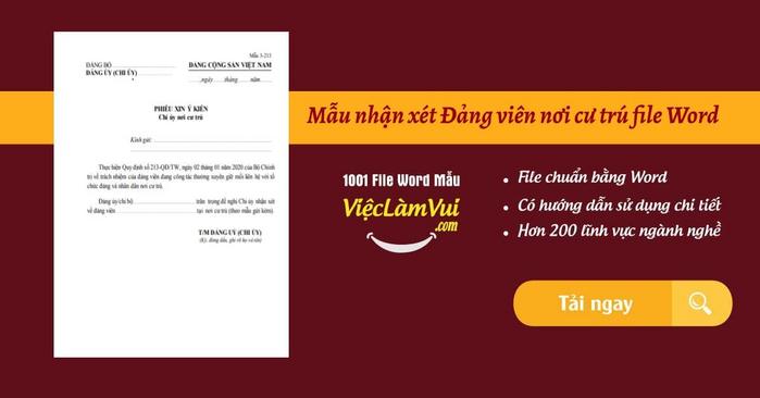 Mẫu nhận xét Đảng viên nơi cư trú - Vieclamvui