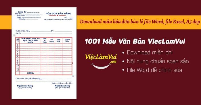 Download Mẫu Hóa Đơn Bán Lẻ File Word, File Excel A5 Đẹp