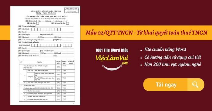 Mẫu 02/QTT-TNCN - Tờ khai quyết toán thuế mẫu số 02/QTT-TNCN