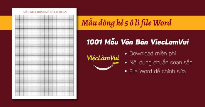 Download Mẫu Dòng Kẻ 5 Ô Li Chuẩn File Word
