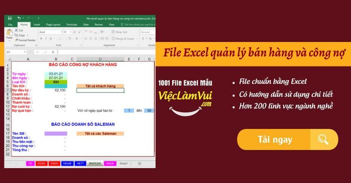 Download File Excel quản lý bán hàng và công nợ