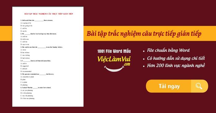 Bài tập trắc nghiệm câu trực tiếp gián tiếp