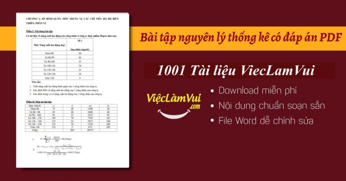 Bài tập nguyên lý thống kê có đáp án PDF - ViecLamVui