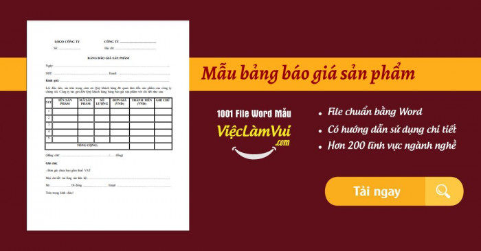 Download mẫu báo giá sản phẩm Excel, Word