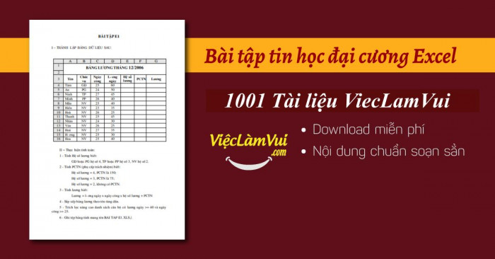 Bài tập tin học đại cương Excel - ViecLamVui