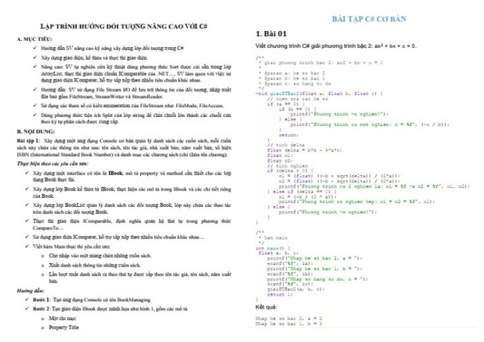 Bài tập lập trình hướng đối tượng C# có lời giải PDF