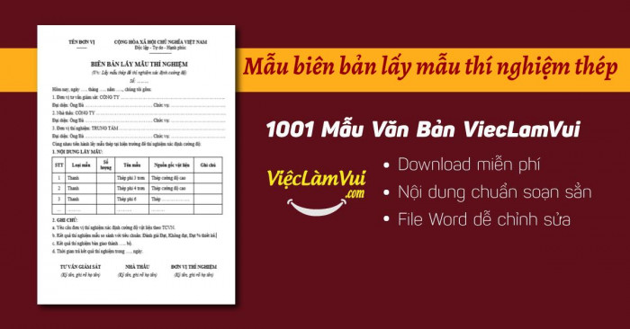 Mẫu Biên Bản Lấy Mẫu Thí Nghiệm Thép File Word